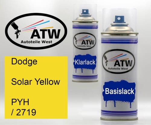 Dodge, Solar Yellow, PYH / 2719: 400ml Sprühdose + 400ml Klarlack - Set, von ATW Autoteile West.